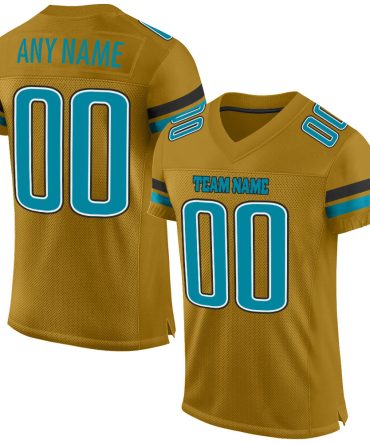 Custom Old Gold Teal-Black Football Jersey, Gift For Football Fans
