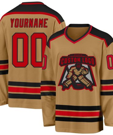 Custom Old Gold Red-Black Hockey Jersey, Gift For Hockey Fans