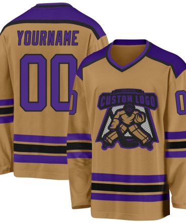 Custom Old Gold Purple-Black Hockey Jersey, Gift For Hockey Fans