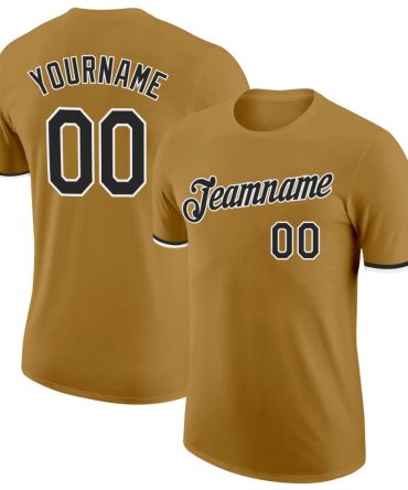 Custom Old Gold Black-White Performance T-Shirt, For Football, Baseball, Hockey, Basketball, Softball & Rugby Fans