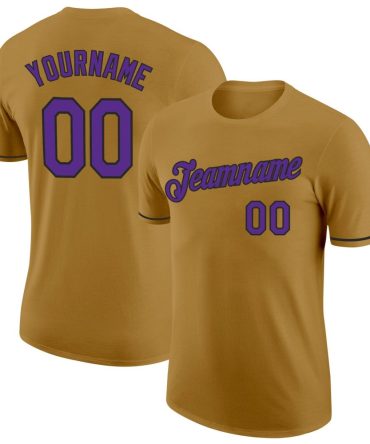Custom Old Gold Purple-Black Performance T-Shirt, For Football, Baseball, Hockey, Basketball, Softball & Rugby Fans