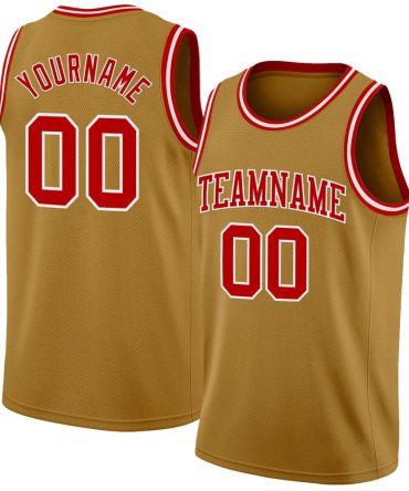 Custom Old Gold Red-White Basketball Jersey, Gift For Basketball Fans