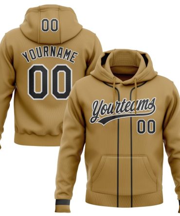 Custom Old Gold Black-White Baseball Pullover Sweatshirt Hoodie, Gift For Football, Baseball, Hockey, Basketball, Softball & Rugby Fans
