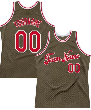 Custom Olive Red-White Throwback Salute To Service Basketball Jersey, Gift For Basketball Fans