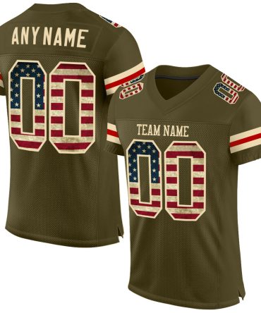 Custom Olive Vintage Usa Flag-Cream Salute To Service Football Jersey, Gift For Football Fans