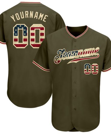 Custom Olive Vintage Usa Flag-City Cream Salute To Service Baseball Jersey, Gift For Baseball Fans