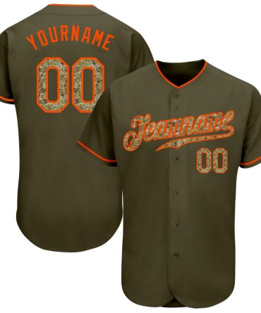 Custom Olive Camo-Orange Salute To Service Baseball Jersey, Gift For Baseball Fans