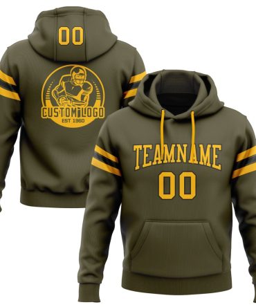 Custom Olive Gold-Black Football Pullover Sweatshirt Salute To Service Hoodie, Gift For Football, Baseball, Hockey, Basketball, Softball & Rugby Fans