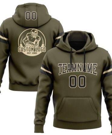 Custom Olive Black-City Cream Football Pullover Sweatshirt Salute To Service Hoodie, Gift For Football, Baseball, Hockey, Basketball, Softball & Rugby Fans