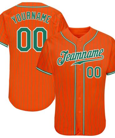 Custom Orange Kelly Green Pinstripe Kelly Green-White Baseball Jersey, Gift For Baseball Fans