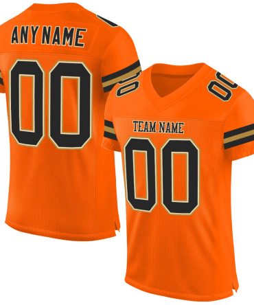 Custom Orange Black-Old Gold Football Jersey, Gift For Football Fans