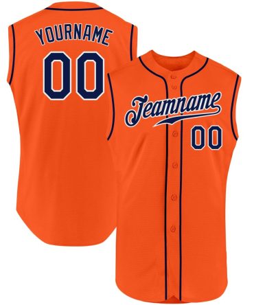 Custom Orange Navy-White Sleeveless Baseball Jersey, Gift For Baseball Fans