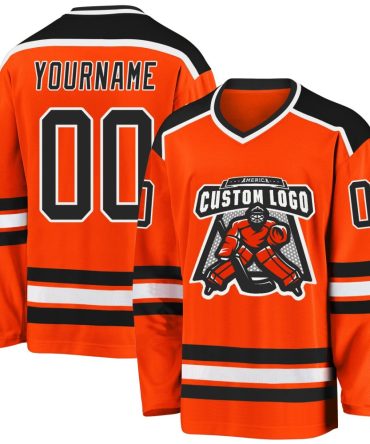 Custom Orange Black-White Hockey Jersey, Gift For Hockey Fans