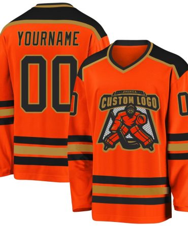 Custom Orange Black-Old Gold Hockey Jersey, Gift For Hockey Fans