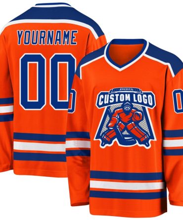 Custom Orange Royal-White Hockey Jersey, Gift For Hockey Fans