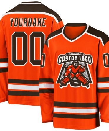 Custom Orange Brown-White Hockey Jersey, Gift For Hockey Fans