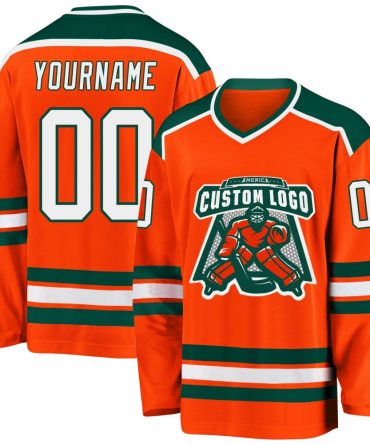 Custom Orange White-Green Hockey Jersey, Gift For Hockey Fans