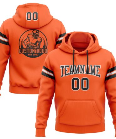 Custom Orange Black-White Football Pullover Sweatshirt Hoodie, Gift For Football, Baseball, Hockey, Basketball, Softball & Rugby Fans