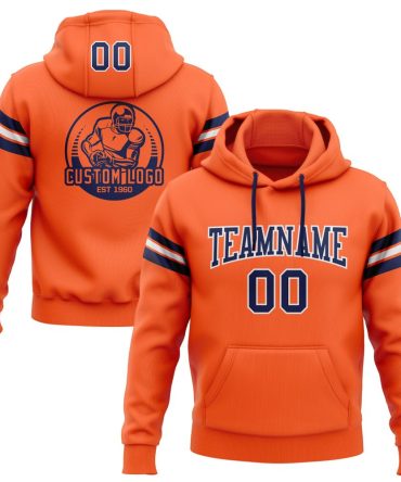 Custom Orange Navy-White Football Pullover Sweatshirt Hoodie, Gift For Football, Baseball, Hockey, Basketball, Softball & Rugby Fans