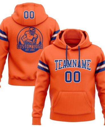 Custom Orange Royal-White Football Pullover Sweatshirt Hoodie, Gift For Football, Baseball, Hockey, Basketball, Softball & Rugby Fans