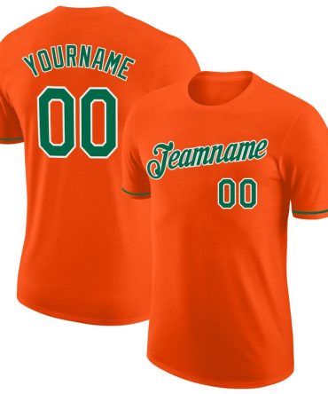 Custom Orange Kelly Green-White Performance T-Shirt, For Football, Baseball, Hockey, Basketball, Softball & Rugby Fans