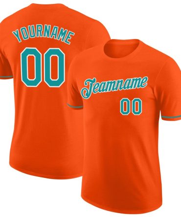 Custom Orange Teal-White Performance T-Shirt, For Football, Baseball, Hockey, Basketball, Softball & Rugby Fans