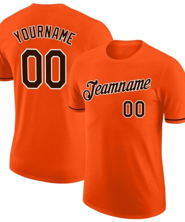 Custom Orange Brown-White Performance T-Shirt, For Football, Baseball, Hockey, Basketball, Softball & Rugby Fans
