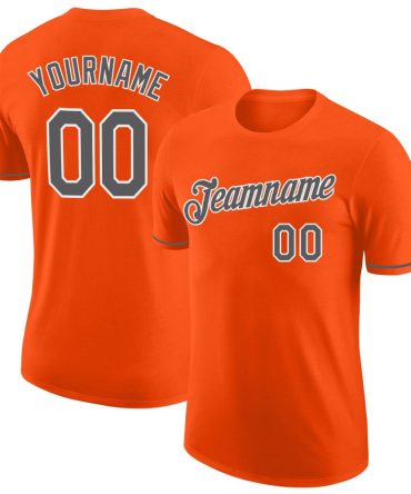 Custom Orange Steel Gray-White Performance T-Shirt, For Football, Baseball, Hockey, Basketball, Softball & Rugby Fans