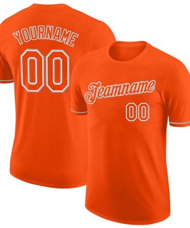Custom Orange Orange-Gray Performance T-Shirt, For Football, Baseball, Hockey, Basketball, Softball & Rugby Fans