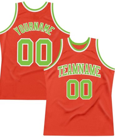 Custom Orange Neon Green-White Throwback Basketball Jersey, Gift For Basketball Fans