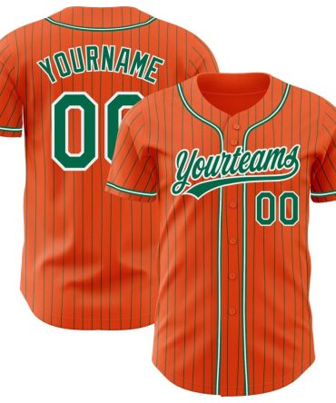 Custom Orange Kelly Green Pinstripe Kelly Green-White Baseball Jersey, Gift For Baseball Fans