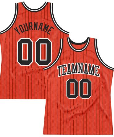 Custom Orange Black Pinstripe Black-White Basketball Jersey, Gift For Basketball Fans