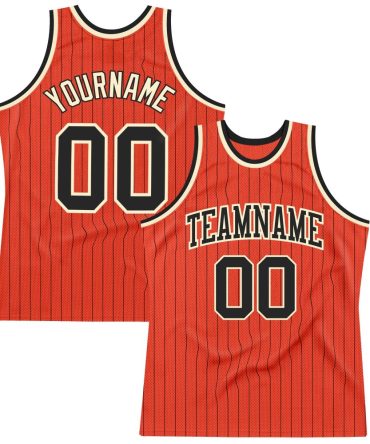 Custom Orange Black Pinstripe Black-Cream Basketball Jersey, Gift For Basketball Fans