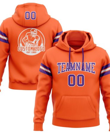 Custom Orange Purple-White Football Pullover Sweatshirt Hoodie, Gift For Football, Baseball, Hockey, Basketball, Softball & Rugby Fans