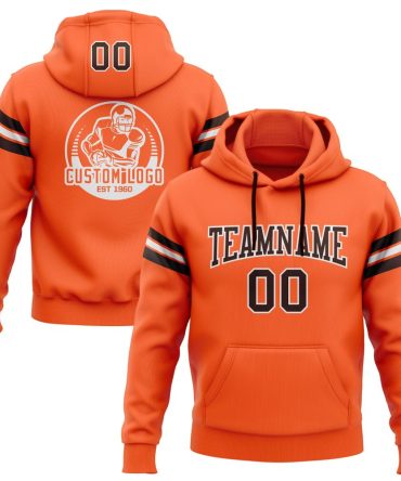 Custom Orange Brown-White Football Pullover Sweatshirt Hoodie, Gift For Football, Baseball, Hockey, Basketball, Softball & Rugby Fans
