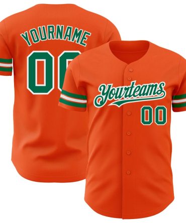 Custom Orange Kelly Green-White Baseball Jersey, Gift For Baseball Fans