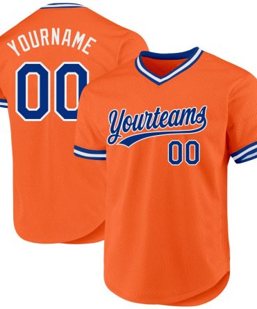 Custom Orange Royal-White Throwback Baseball Jersey, Gift For Baseball Fans