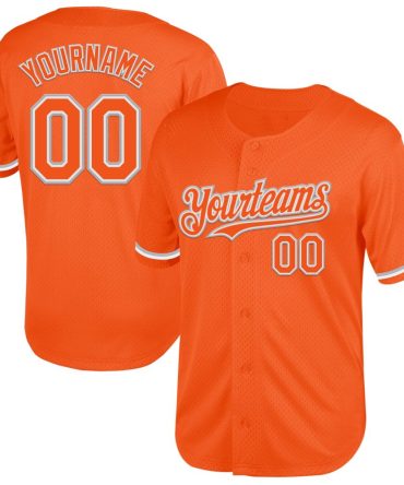 Custom Orange White-Gray Mesh Throwback Baseball Jersey, Gift For Baseball Fans
