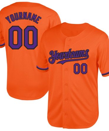 Custom Orange Purple-Black Mesh Throwback Baseball Jersey, Gift For Baseball Fans