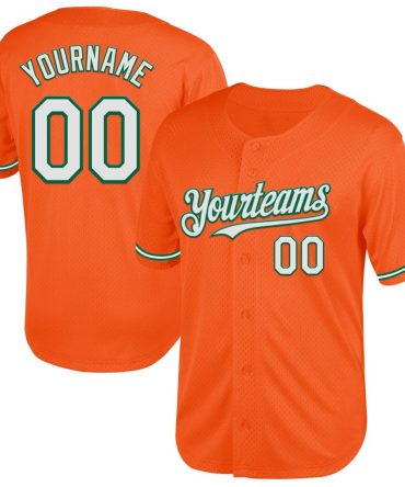 Custom Orange White-Kelly Green Mesh Throwback Baseball Jersey, Gift For Baseball Fans