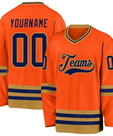 Custom Orange Navy-Old Gold Hockey Jersey, Gift For Hockey Fans