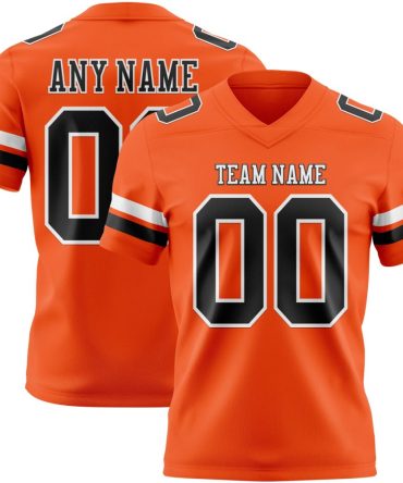 Custom Orange Black-White Authentic Football Jersey, Gift For Football Fans