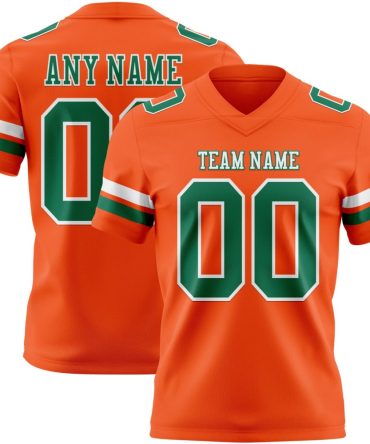 Custom Orange Kelly Green-White Authentic Football Jersey, Gift For Football Fans