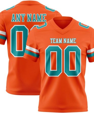 Custom Orange Teal-White Authentic Football Jersey, Gift For Football Fans