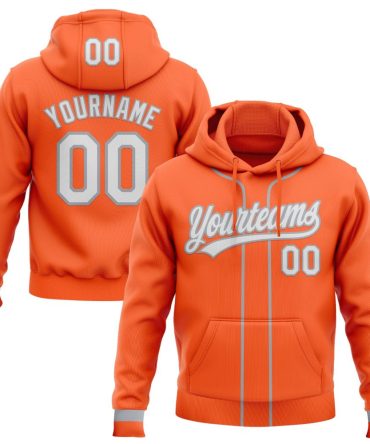 Custom Orange White-Gray Baseball Pullover Sweatshirt Hoodie, Gift For Football, Baseball, Hockey, Basketball, Softball & Rugby Fans