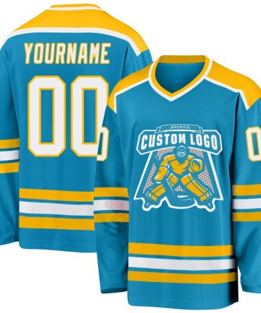 Custom Panther Blue White-Gold Hockey Jersey, Gift For Hockey Fans