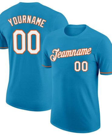 Custom Panther Blue White-Orange Performance T-Shirt, For Football, Baseball, Hockey, Basketball, Softball & Rugby Fans