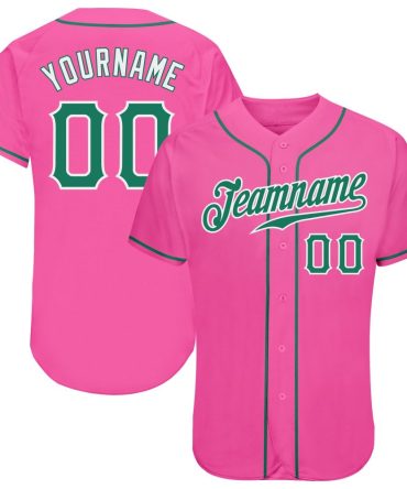 Custom Pink Kelly Green-White Baseball Jersey, Gift For Baseball Fans