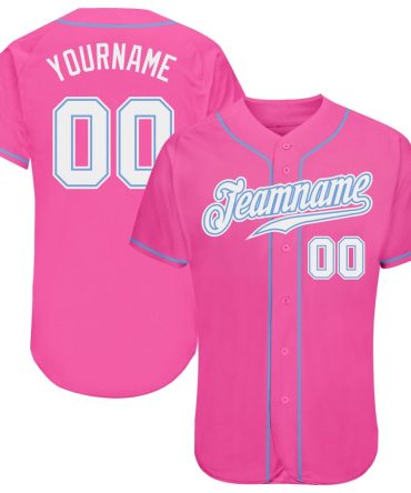 Custom Pink White-Light Blue Baseball Jersey, Gift For Baseball Fans