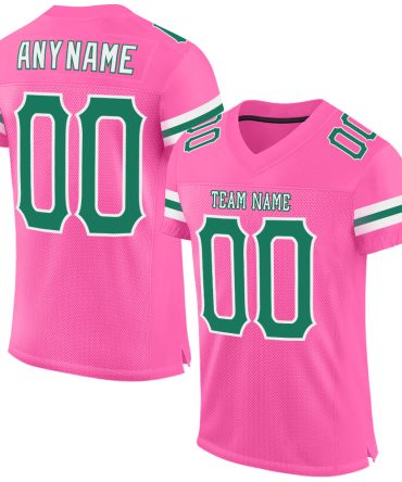 Custom Pink Kelly Green-White Football Jersey, Gift For Football Fans